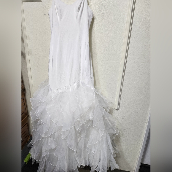 Lulus Extravagance White Ruffled Organza Mermaid Maxi Dress 4 Wedding Bridal - Picture 8 of 11